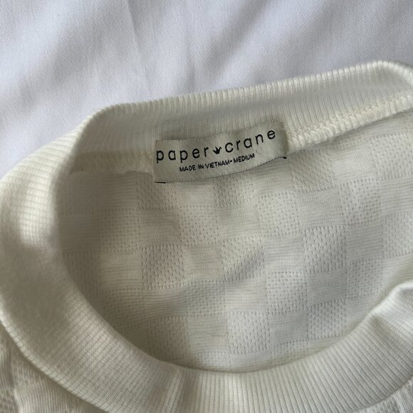 Paper Crane Women Medium White Quilted Long Sleeve Sweater Sweatshirt Checkered - Picture 4 of 7